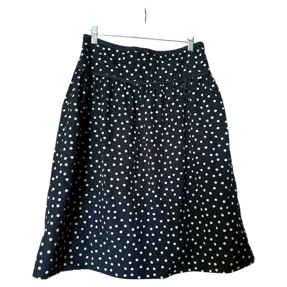J.Crew Vintage Polka Dot A Line Skirt Size 8 Cotton Lined Ribbon Accent‎ Navy